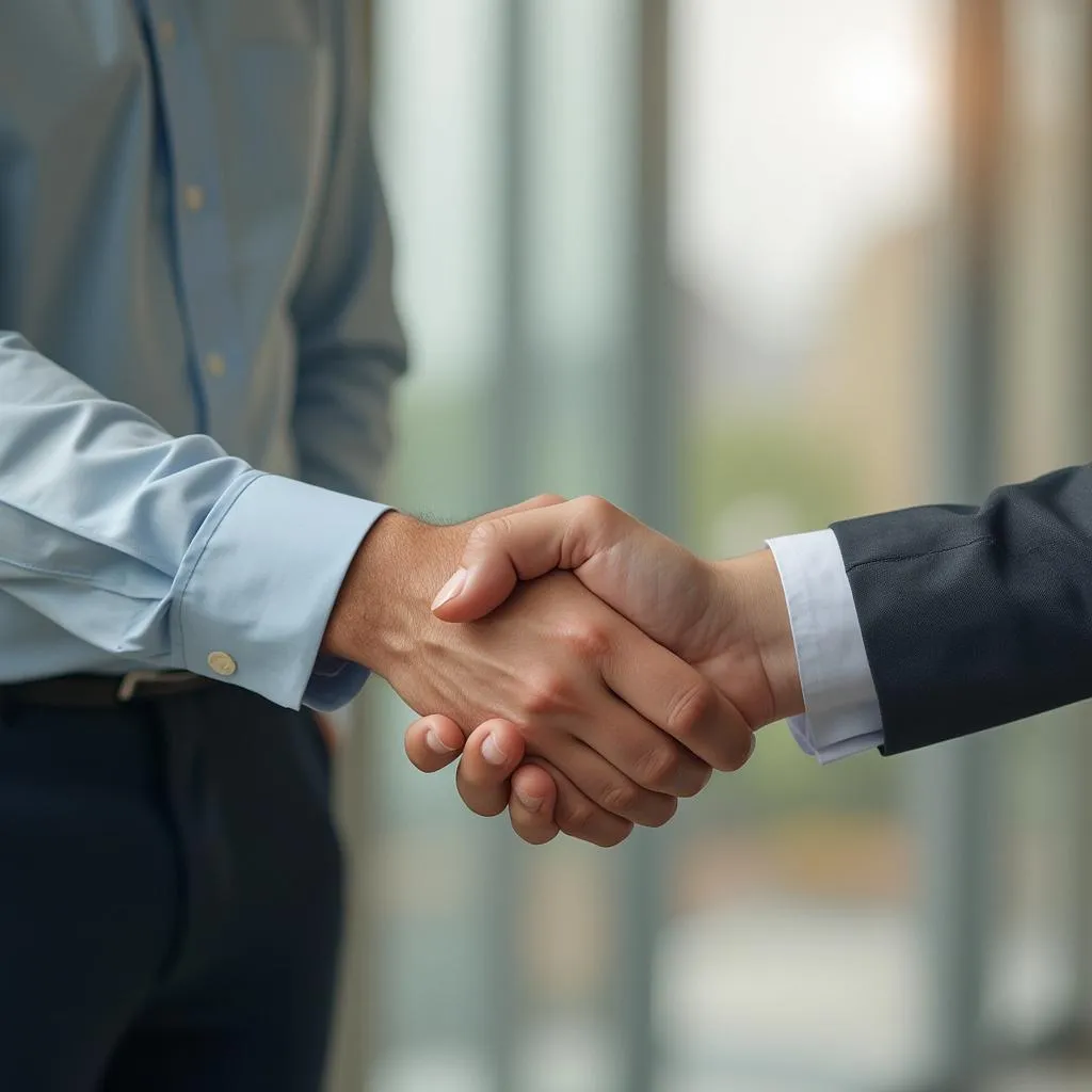 Consultor estrechando la mano de un cliente