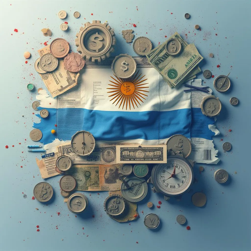 Símbolos económicos y bandera argentina